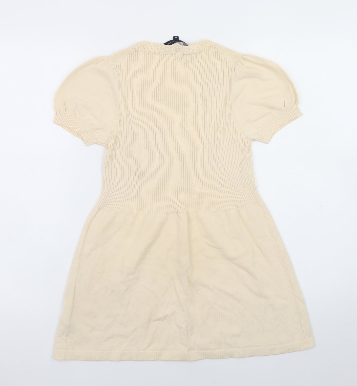 French Connection Women Beige Short Cotton Fit & Flare Dress M