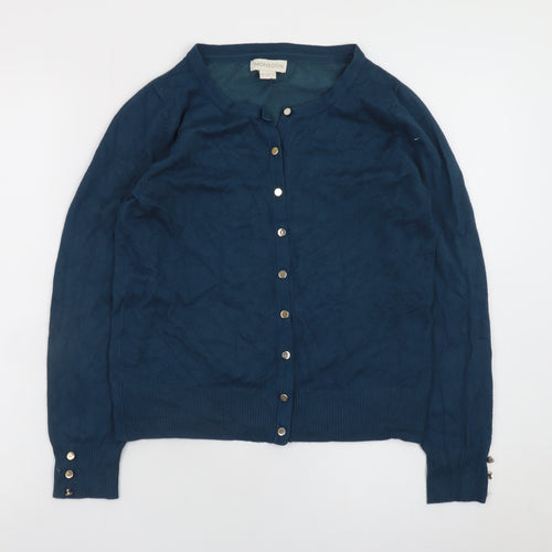 Monsoon Women Blue Cardigan Size 8 Crew Neck Long Sleeve Knit