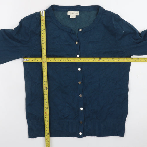 Monsoon Women Blue Cardigan Size 8 Crew Neck Long Sleeve Knit