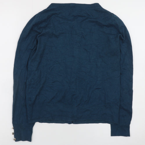 Monsoon Women Blue Cardigan Size 8 Crew Neck Long Sleeve Knit