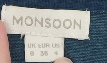 Monsoon Women Blue Cardigan Size 8 Crew Neck Long Sleeve Knit