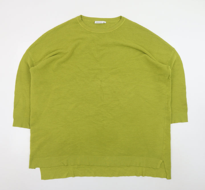 Masai Women Green L Relaxed Fit 3/4 Sleeve Knit Pullover Jumper