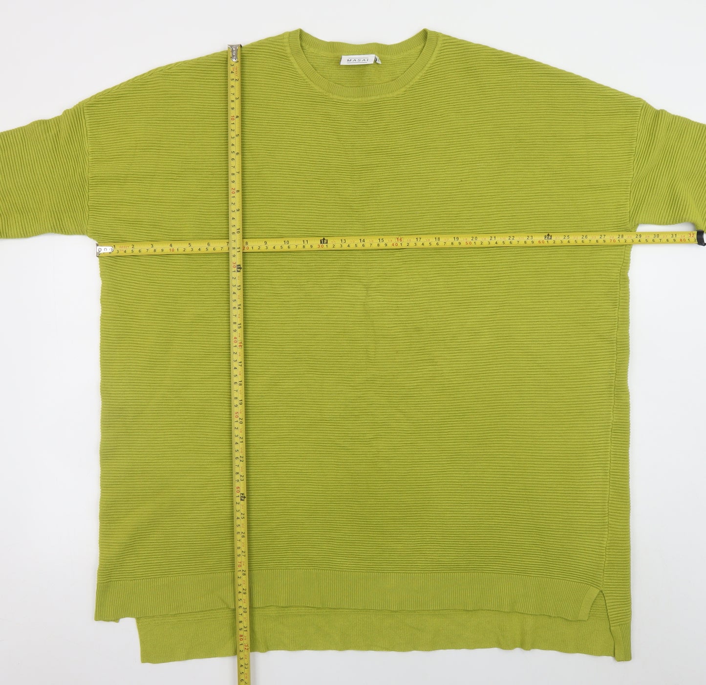 Masai Women Green L Relaxed Fit 3/4 Sleeve Knit Pullover Jumper