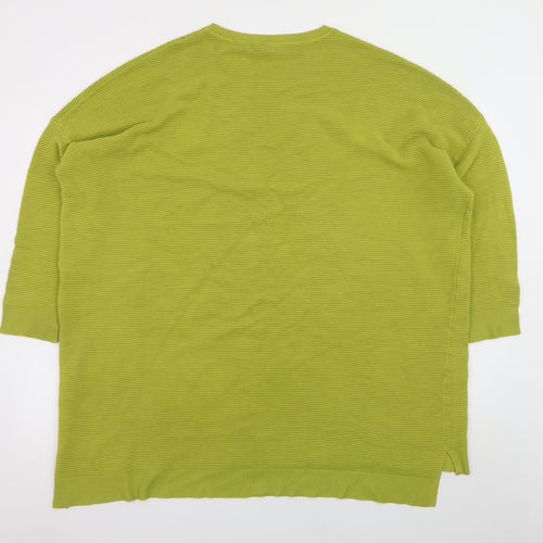 Masai Women Green L Relaxed Fit 3/4 Sleeve Knit Pullover Jumper