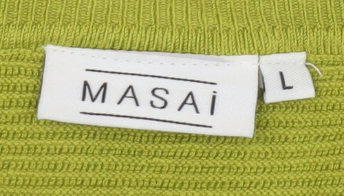 Masai Women Green L Relaxed Fit 3/4 Sleeve Knit Pullover Jumper