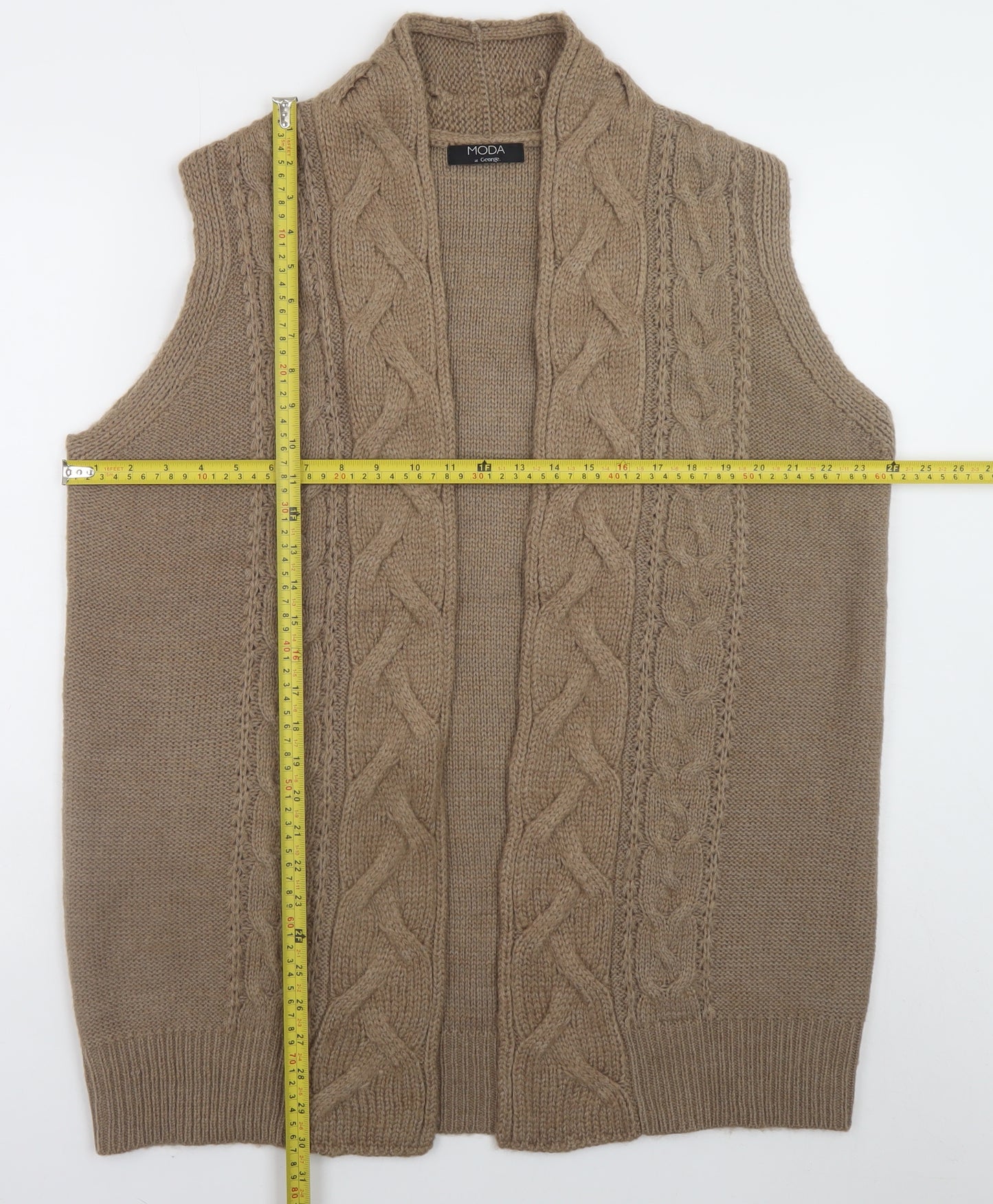 George Women Beige Cable Knit Sleeveless Vest UK 18