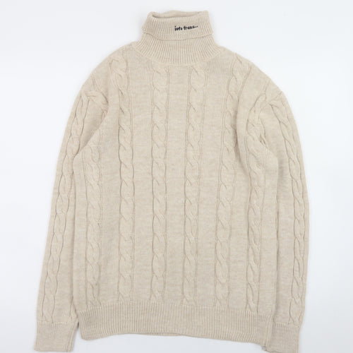 iets frans Women’s Beige Roll Neck Cable Knit Wool Jumper Size S