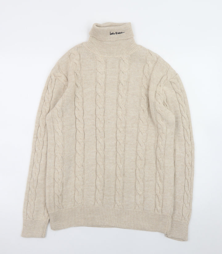 iets frans Women’s Beige Roll Neck Cable Knit Wool Jumper Size S