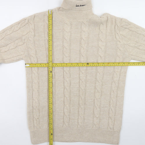 iets frans Women’s Beige Roll Neck Cable Knit Wool Jumper Size S