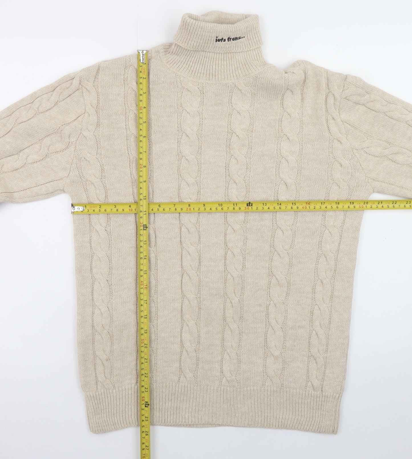 iets frans Women’s Beige Roll Neck Cable Knit Wool Jumper Size S
