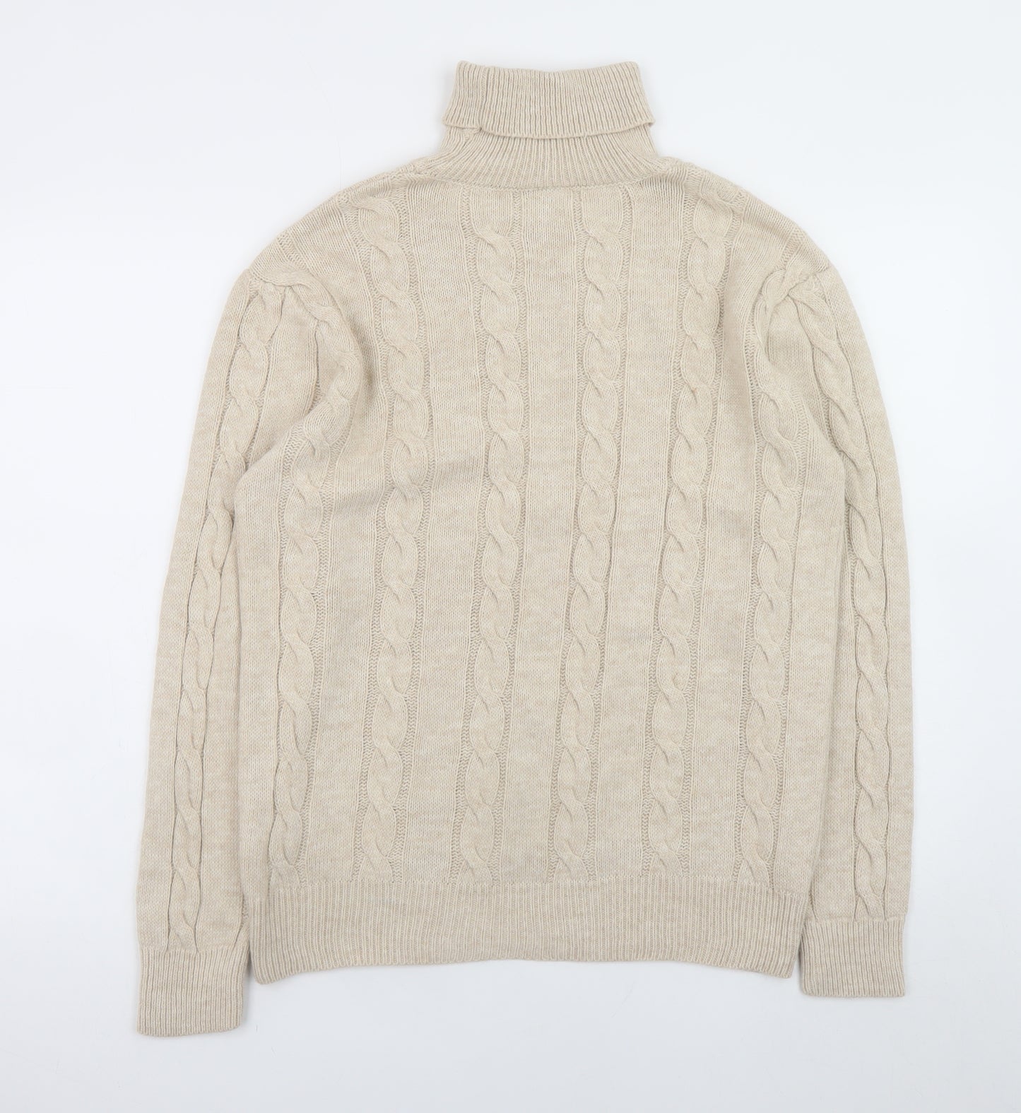 iets frans Women’s Beige Roll Neck Cable Knit Wool Jumper Size S