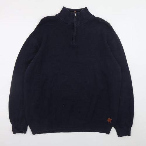 Next Men’s Blue Cotton XL Half Zip Jumper High Neck Knit