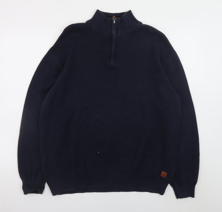 Next Men’s Blue Cotton XL Half Zip Jumper High Neck Knit