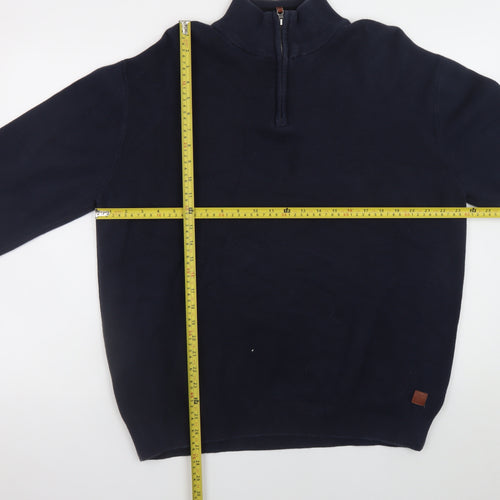Next Men’s Blue Cotton XL Half Zip Jumper High Neck Knit