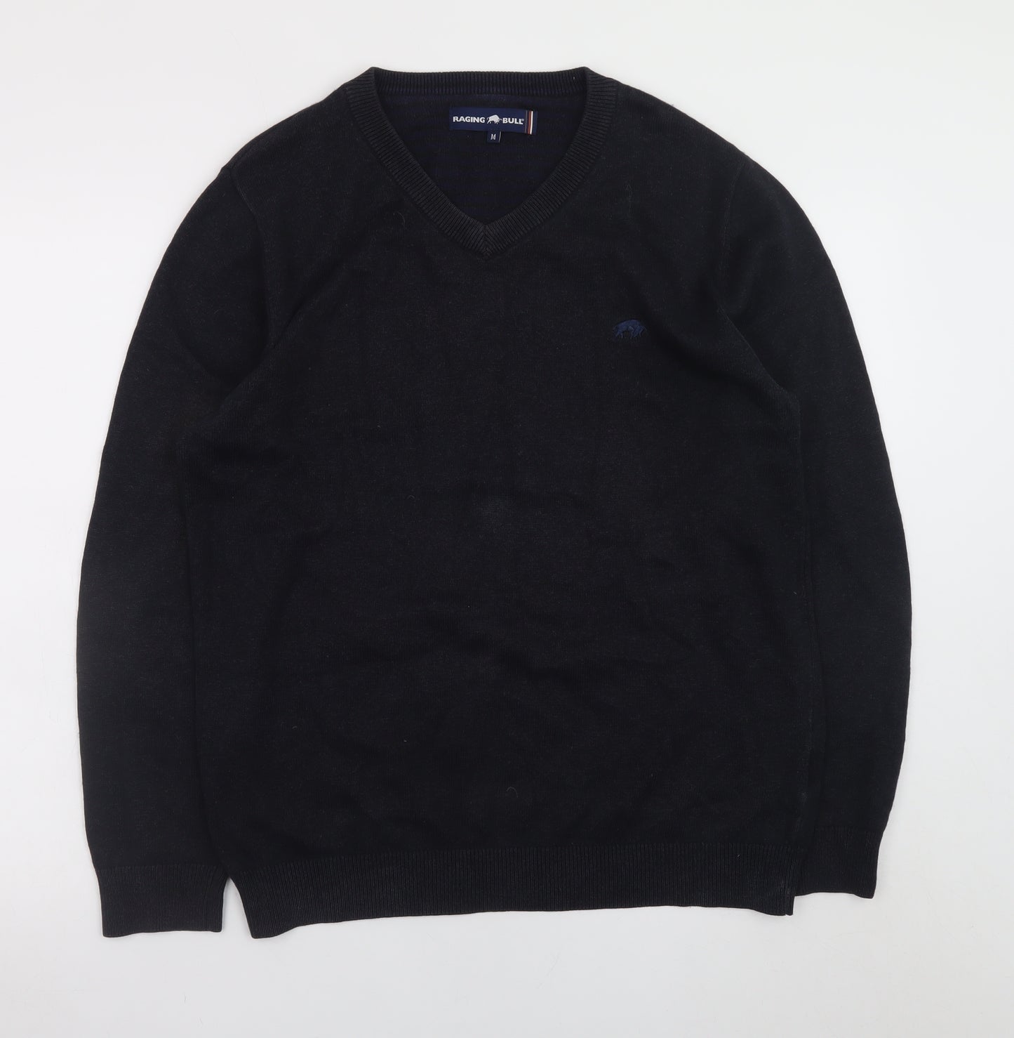 Raging Bull Men's Black V-Neck Cotton Cashmere Jumper M