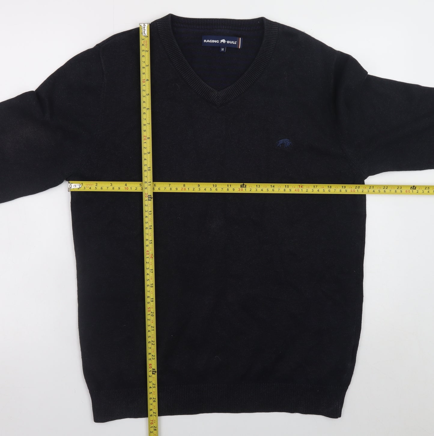 Raging Bull Men's Black V-Neck Cotton Cashmere Jumper M