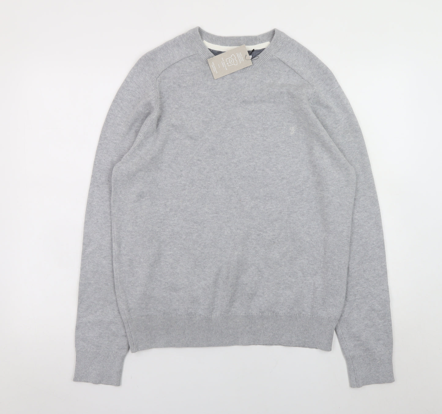 Farah Men's Grey Cotton Crew Neck Pullover Jumper M