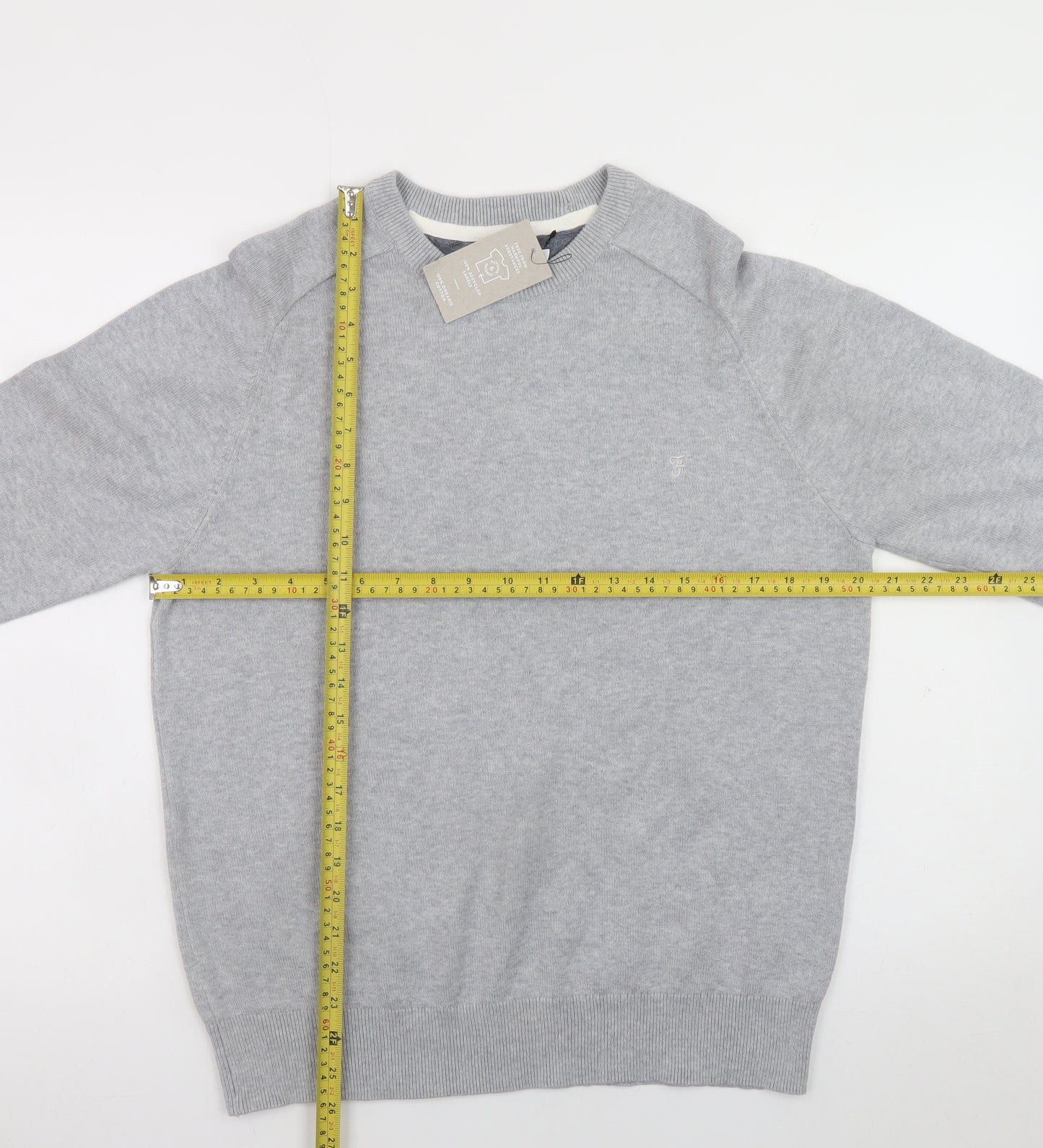 Farah Men's Grey Cotton Crew Neck Pullover Jumper M