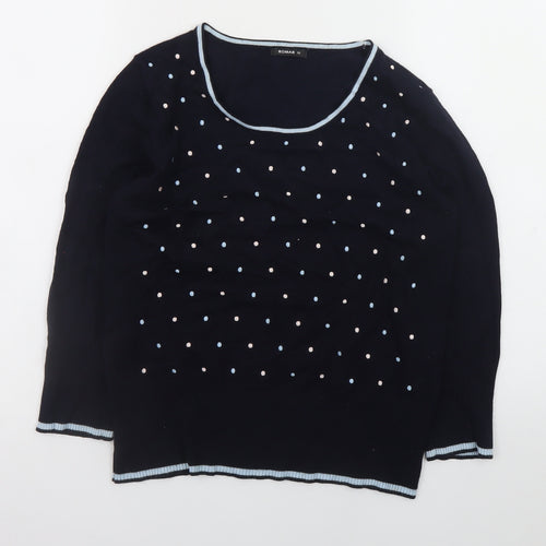 Roman Womens Blue Polka Dot Scoop Neck Long Sleeve Jumper Size 12