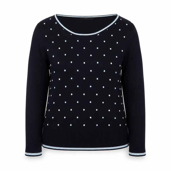 Roman Womens Blue Polka Dot Scoop Neck Long Sleeve Jumper Size 12