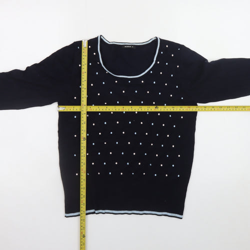 Roman Womens Blue Polka Dot Scoop Neck Long Sleeve Jumper Size 12