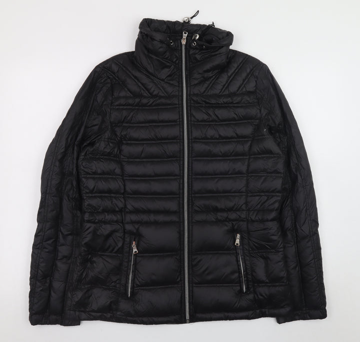Jessica Simpson Womens Black Puffer Jacket M Hooded Winter Coat