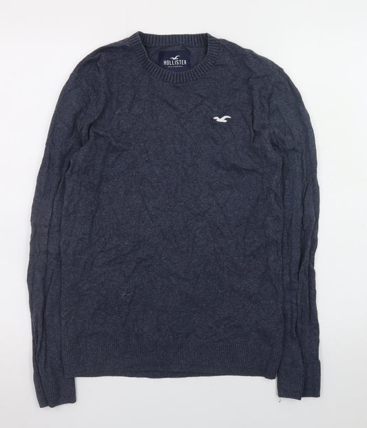 Hollister Mens Blue Crew Neck Cotton Blend Pullover Jumper Size S