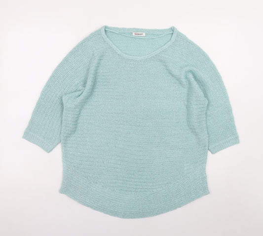Damart Women Blue Open-Knit Pullover Jumper Size 14 3/4 Sleeve