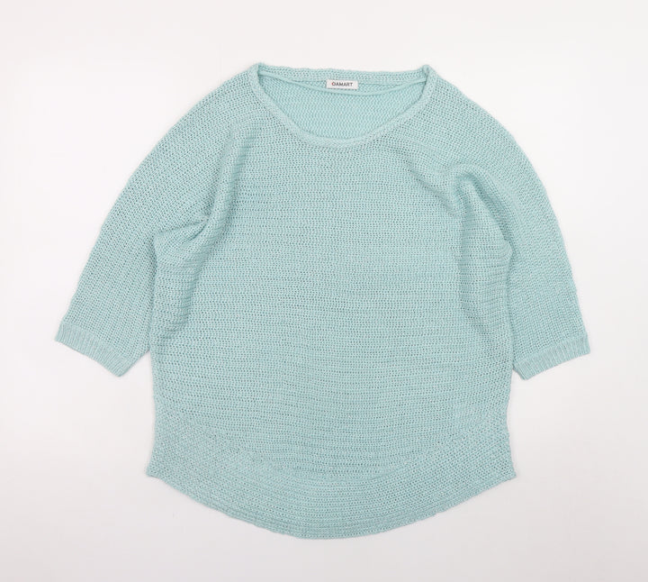 Damart Women Blue Open-Knit Pullover Jumper Size 14 3/4 Sleeve