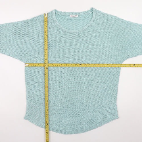 Damart Women Blue Open-Knit Pullover Jumper Size 14 3/4 Sleeve