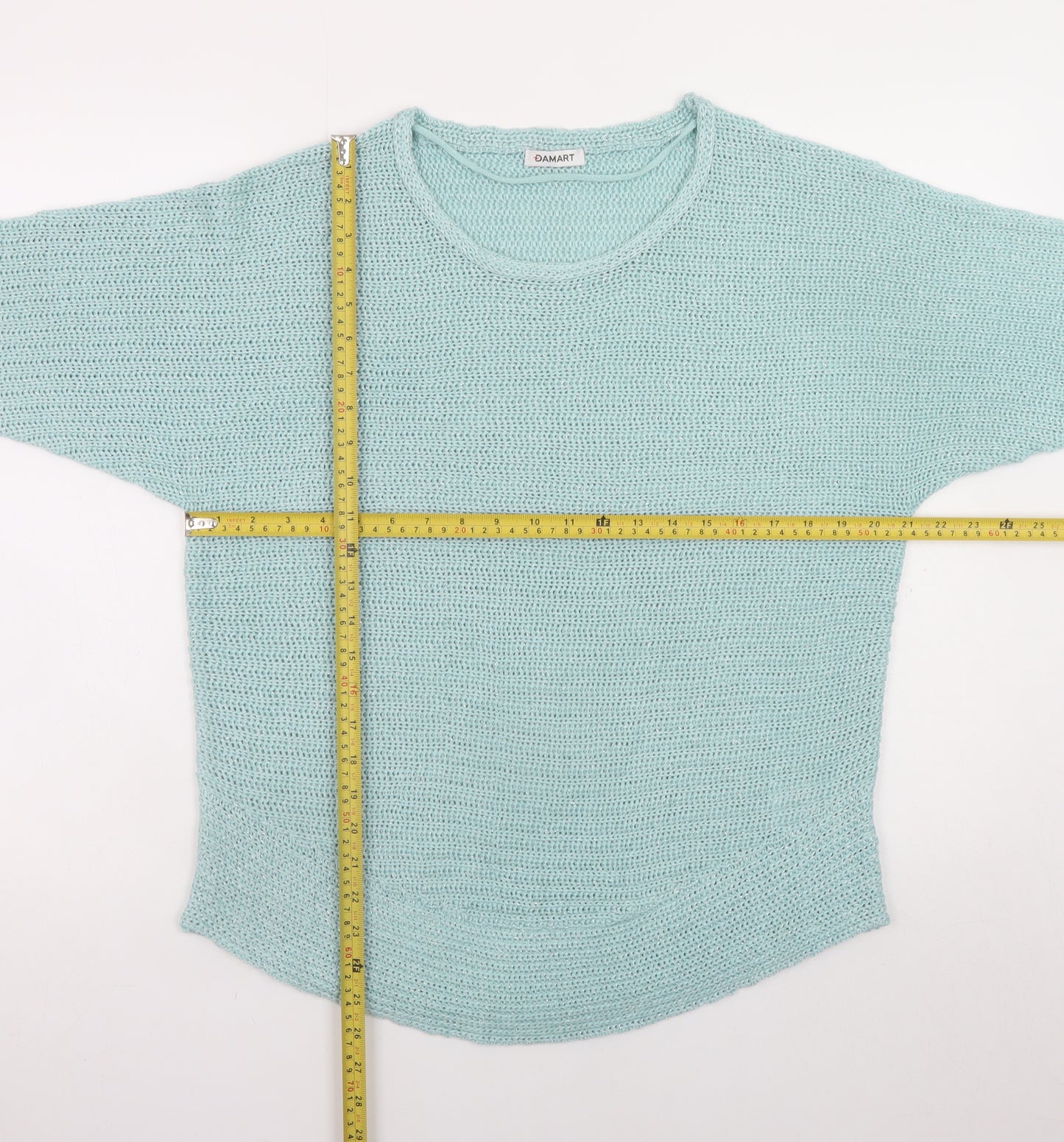 Damart Women Blue Open-Knit Pullover Jumper Size 14 3/4 Sleeve