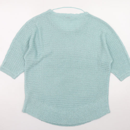 Damart Women Blue Open-Knit Pullover Jumper Size 14 3/4 Sleeve