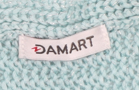 Damart Women Blue Open-Knit Pullover Jumper Size 14 3/4 Sleeve