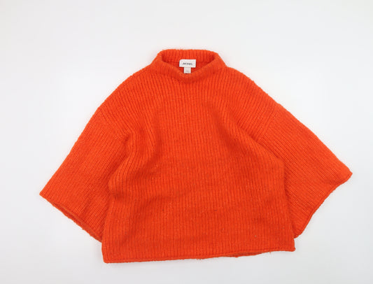 Monki Women's Orange Chunky Knit Mock Neck Pullover Jumper XS