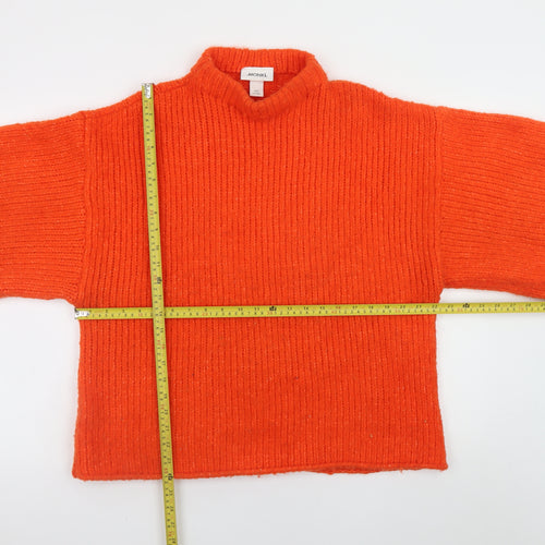 Monki Women's Orange Chunky Knit Mock Neck Pullover Jumper XS