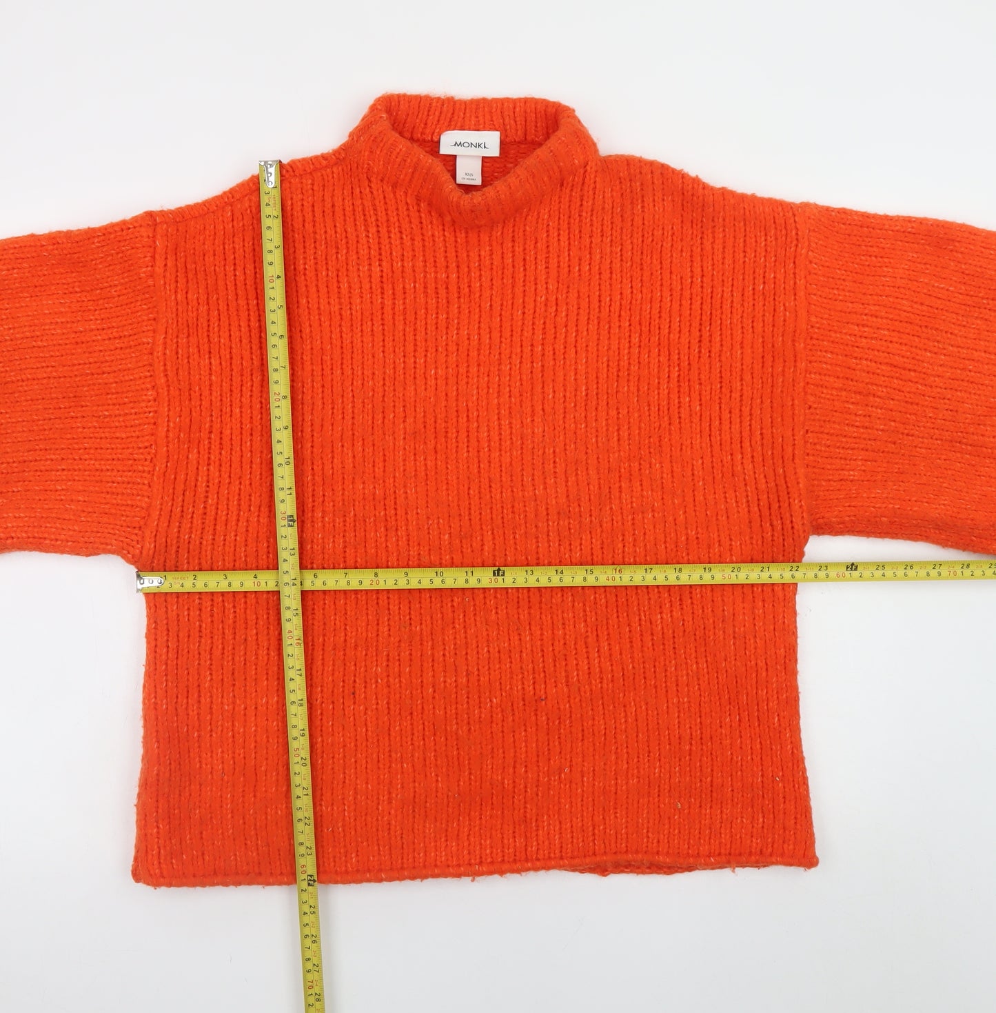 Monki Women's Orange Chunky Knit Mock Neck Pullover Jumper XS