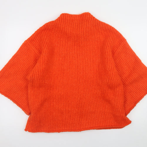 Monki Women's Orange Chunky Knit Mock Neck Pullover Jumper XS