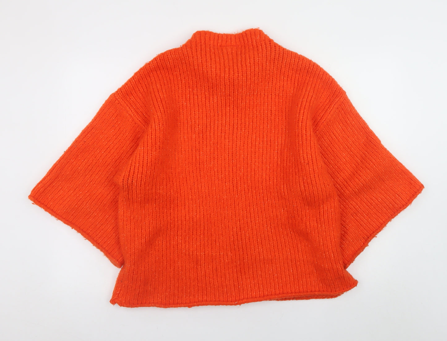 Monki Women's Orange Chunky Knit Mock Neck Pullover Jumper XS