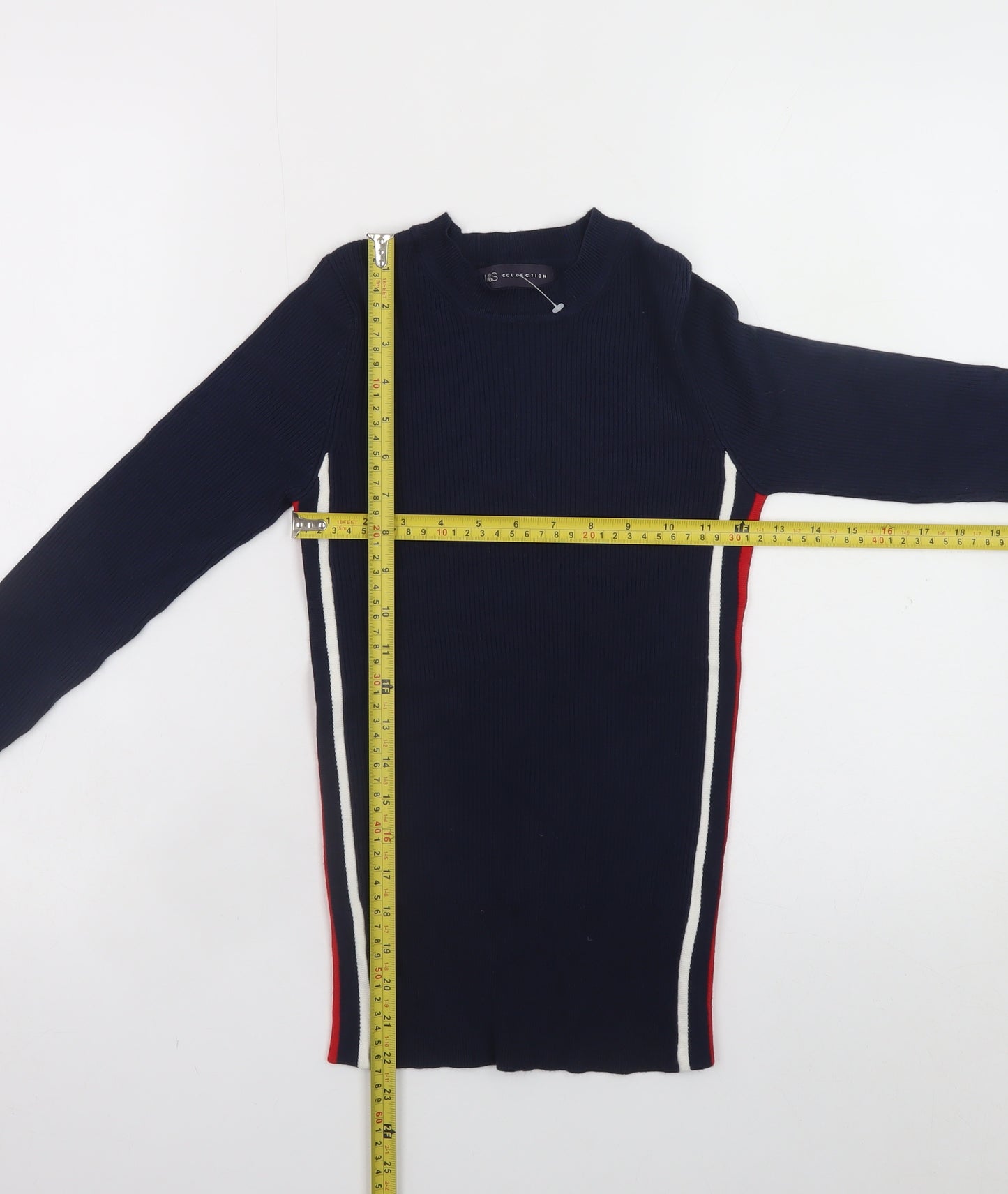 Marks and Spencer Women's Blue Knit Long Sleeve Slim Fit Top Size 8
