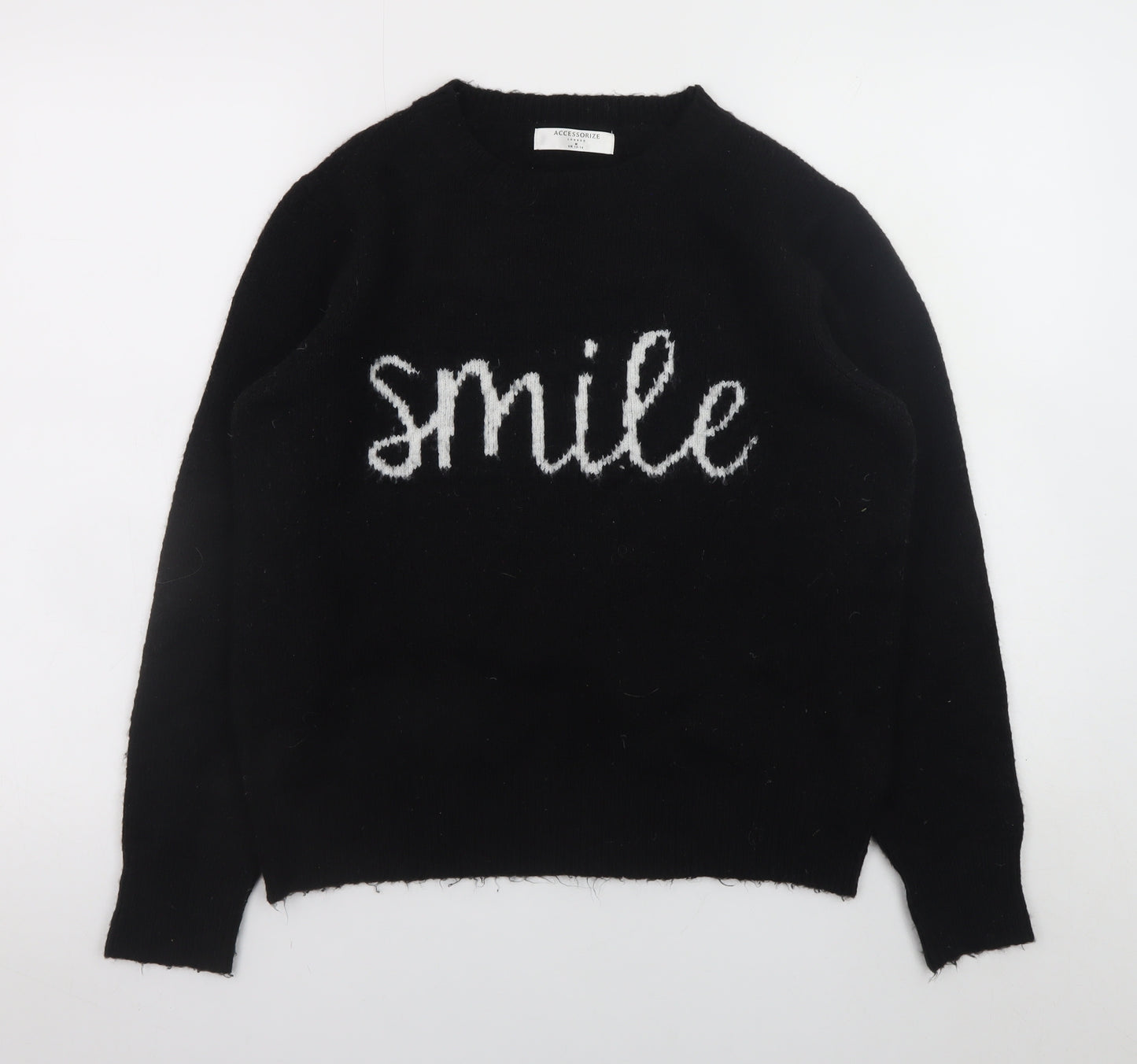 Accessorize Women’s Black ‘Smile’ Knit Pullover Jumper Size M 12-14