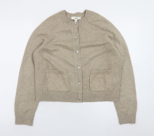 Marks and Spencer Women Beige Wool Blend Button Cardigan Medium