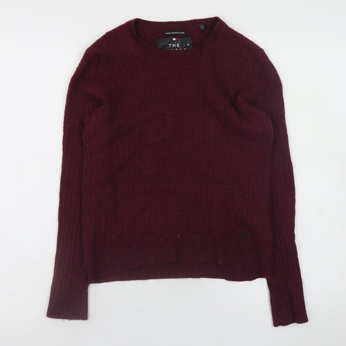 Superdry Women Burgundy Cable-Knit Crew Neck Jumper Medium