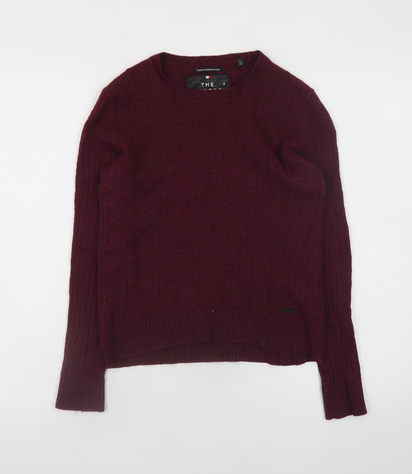 Superdry Women Burgundy Cable-Knit Crew Neck Jumper Medium