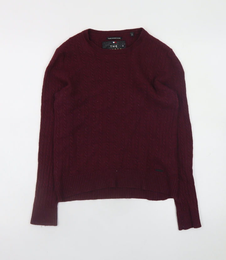 Superdry Women Burgundy Cable-Knit Crew Neck Jumper Medium