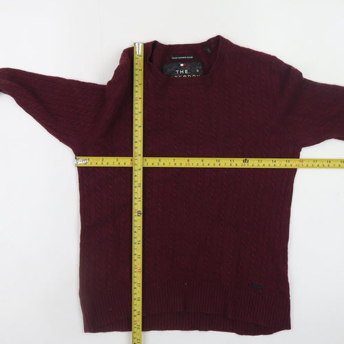 Superdry Women Burgundy Cable-Knit Crew Neck Jumper Medium
