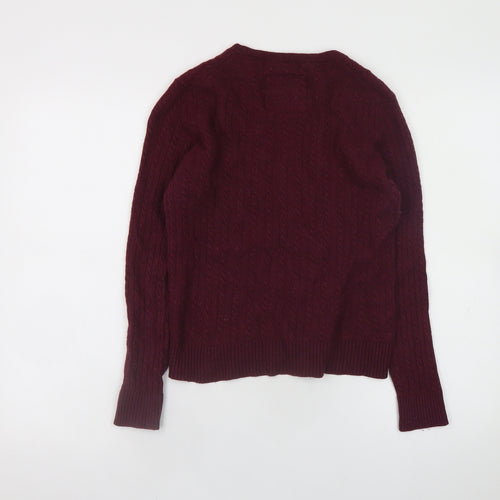Superdry Women Burgundy Cable-Knit Crew Neck Jumper Medium
