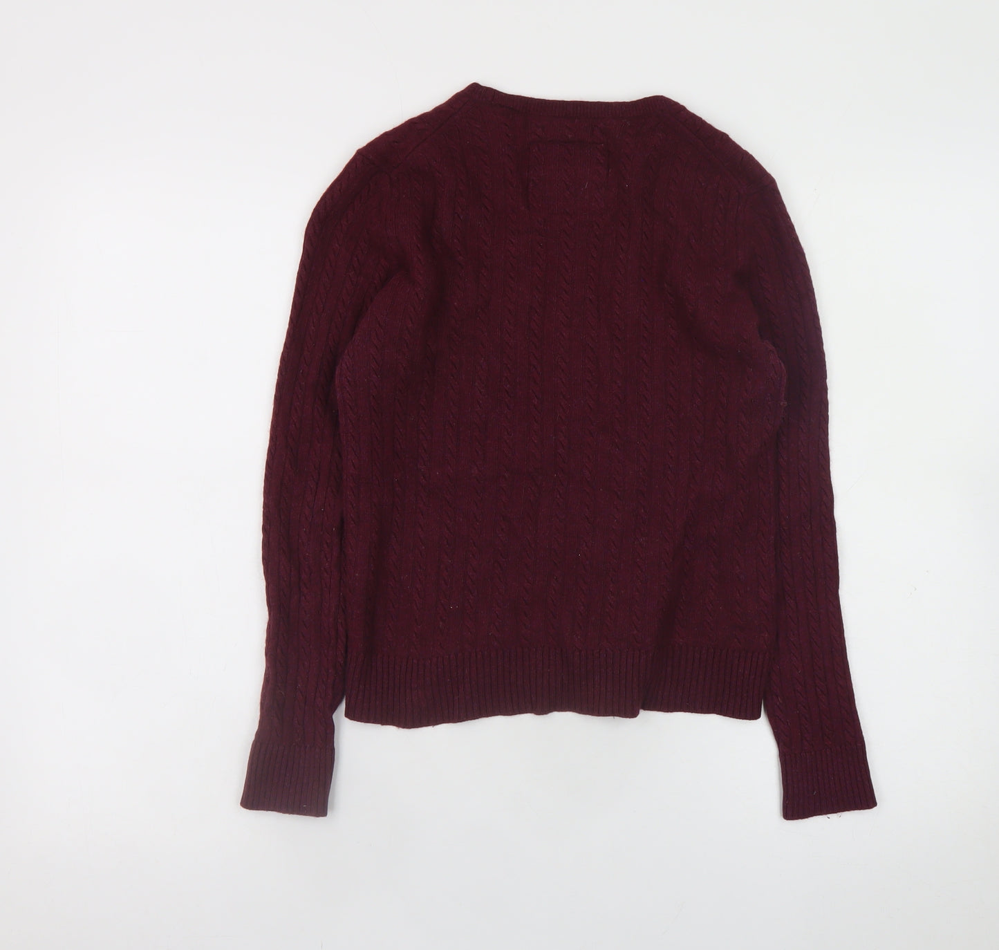 Superdry Women Burgundy Cable-Knit Crew Neck Jumper Medium