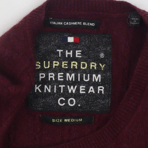 Superdry Women Burgundy Cable-Knit Crew Neck Jumper Medium