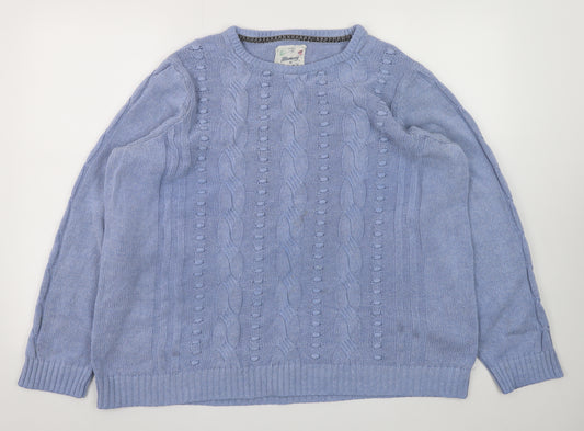 Mantary Women's Blue Cotton Blend Cable Knit Jumper Size 20