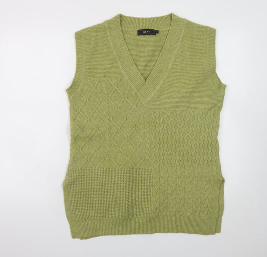 Next Womens Green V-Neck Cable Knit Sleeveless Vest Jumper Size S